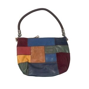 The Sak Patchwork Shoulder Bag Hand Braided Strap Brown Hobo Slouch Leather